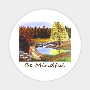 Woman girl seated by forest pond zen yoga buddhism Magnet